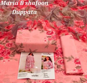 Embroidered Lawn 3pc with Shafon Dupatta