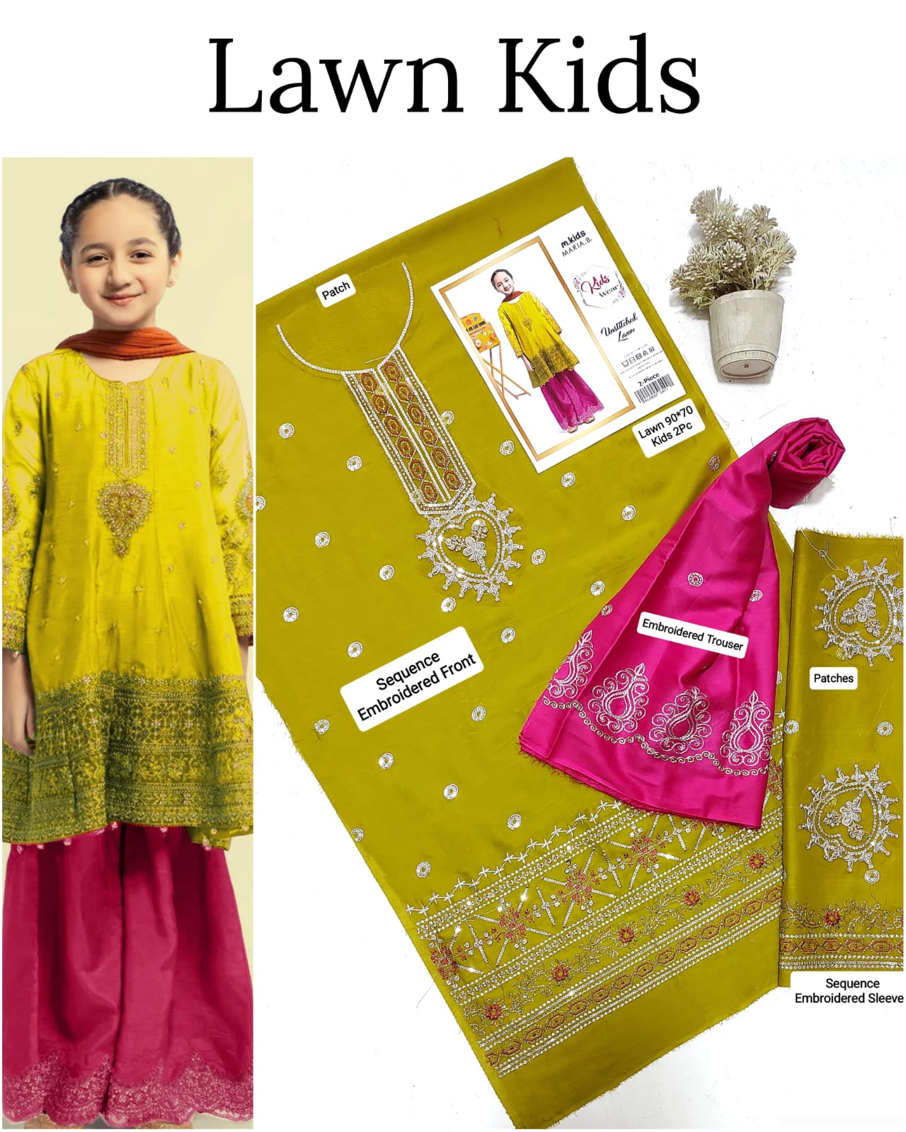 Girl wearing pink kids lawn embroidered suit