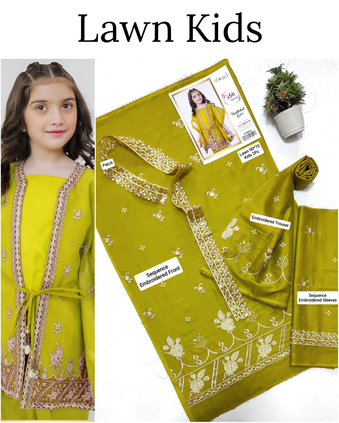 Kids Eid embroidered lawn dress in blue