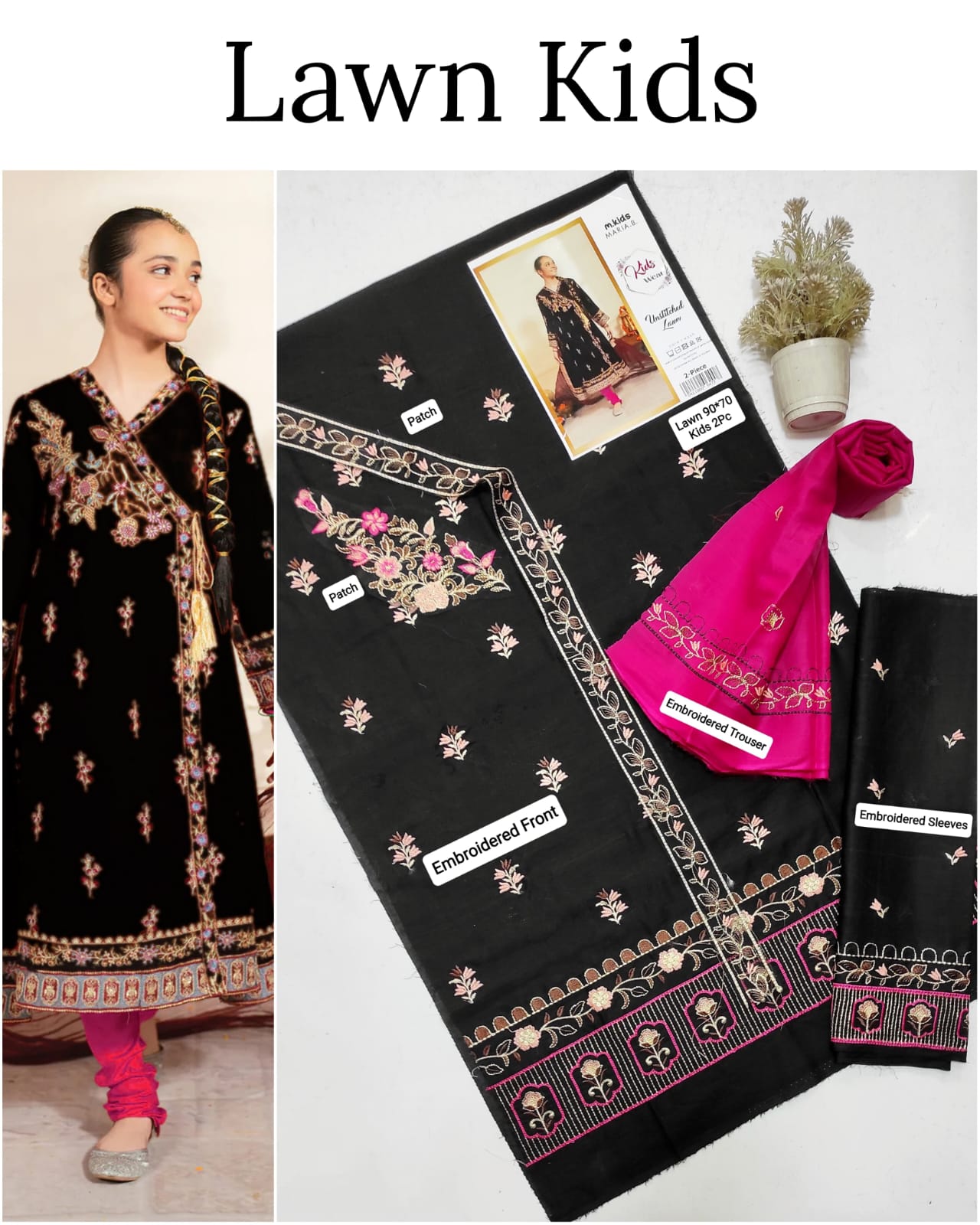 Kids Lawn Embroidered Suit