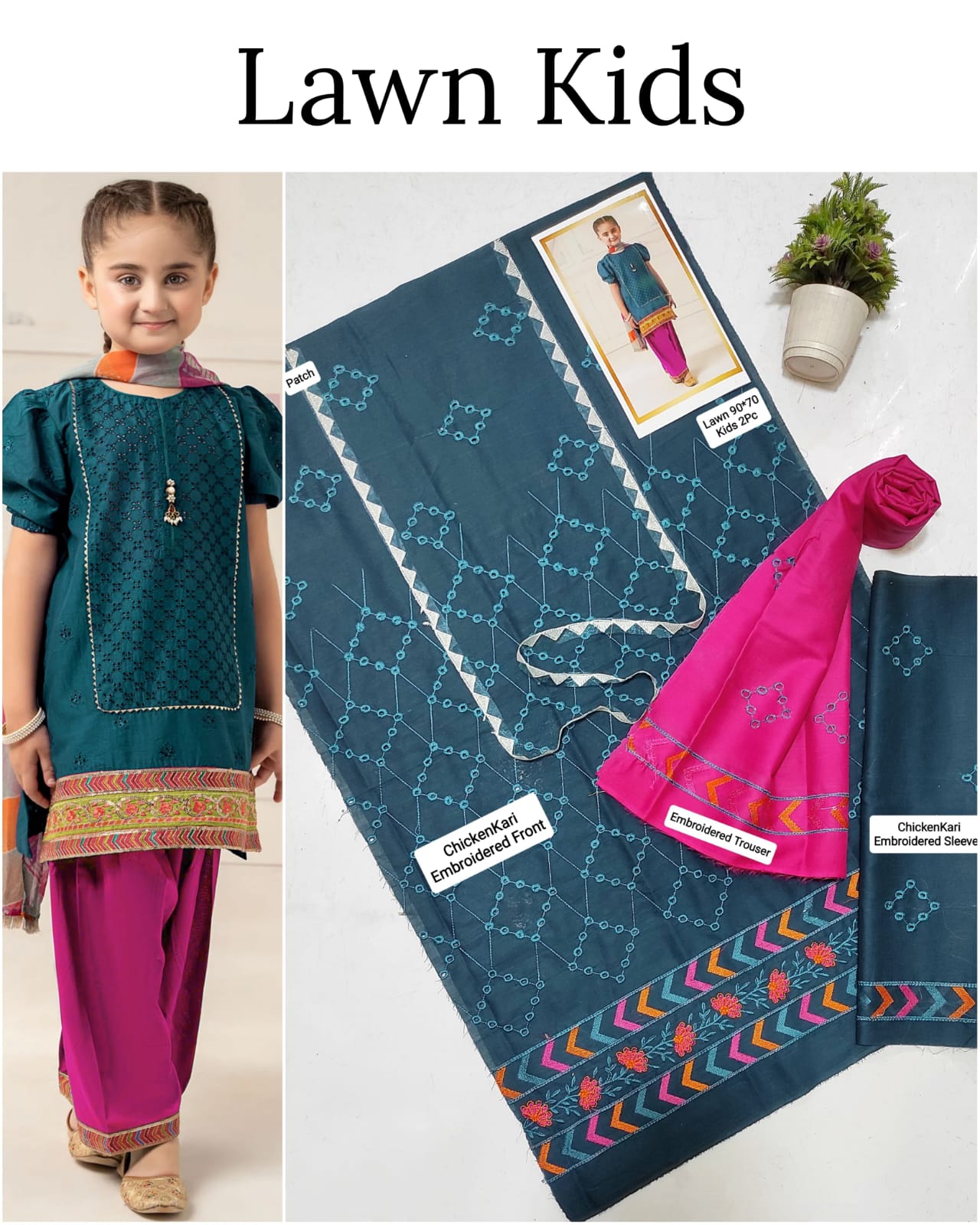 Kids Lawn Embroidered Suit