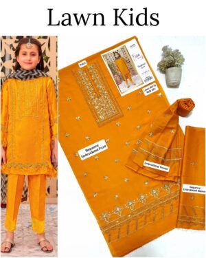 Kids Lawn Embroidered Suit