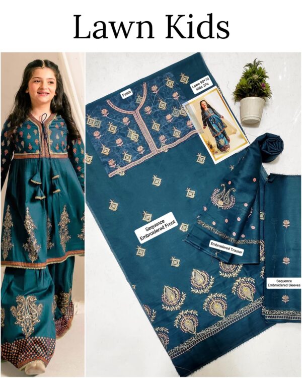 Kids Lawn Embroidered Suit