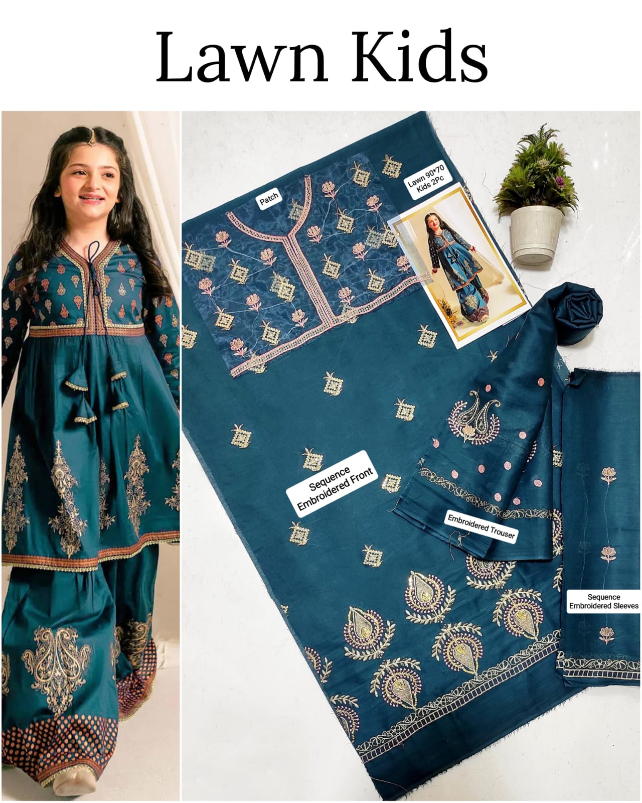 Kids Lawn Embroidered Suit