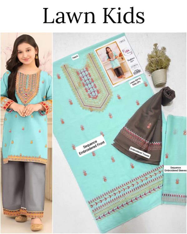 Kids Lawn Embroidered Suit