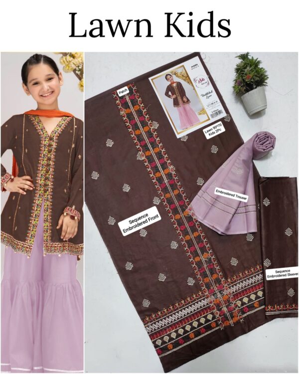 Kids Lawn Embroidered Suit