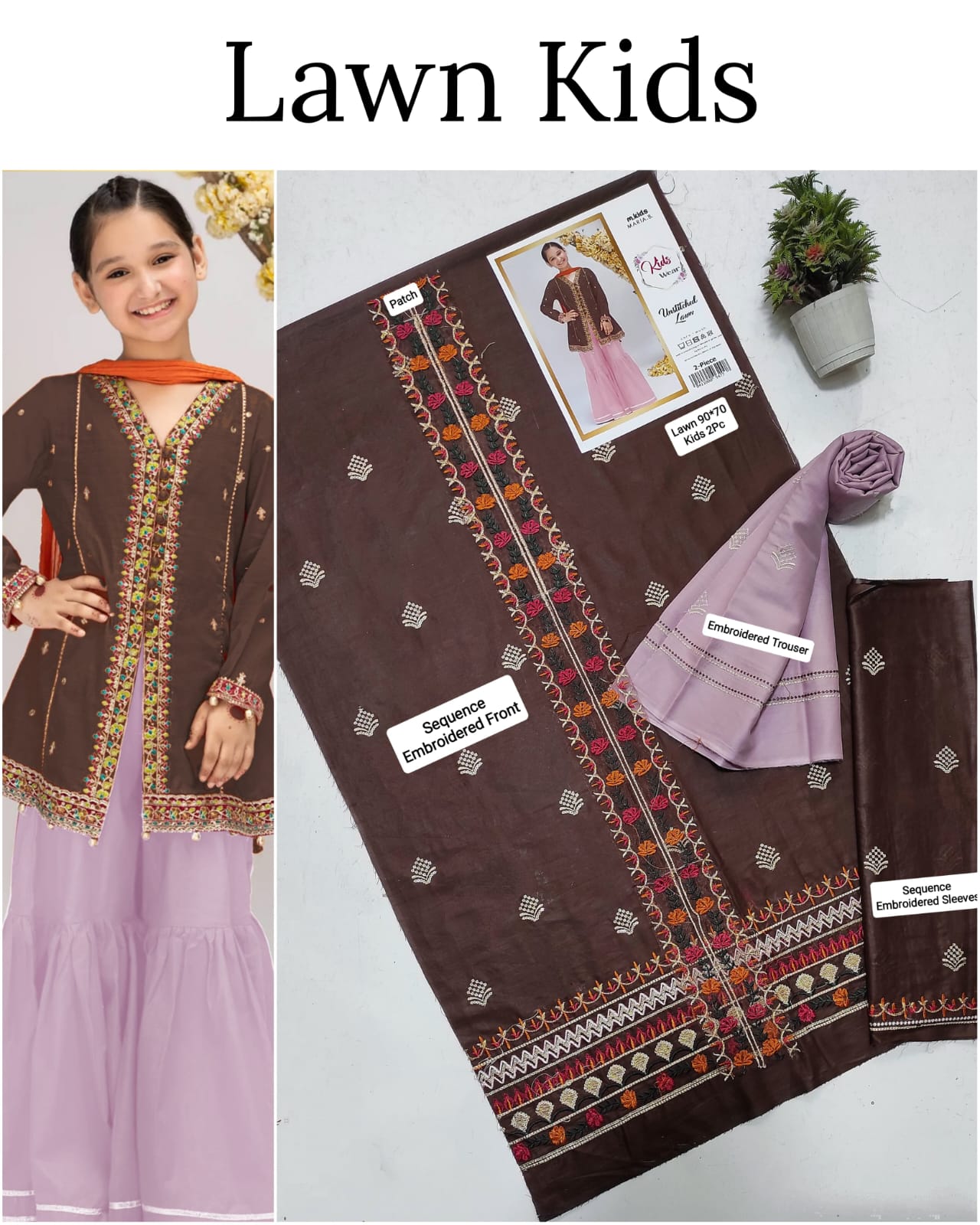 Kids Lawn Embroidered Suit