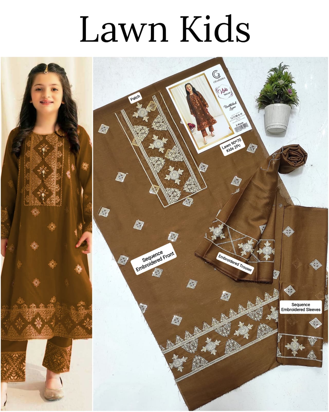 Kids Lawn Embroidered Suit
