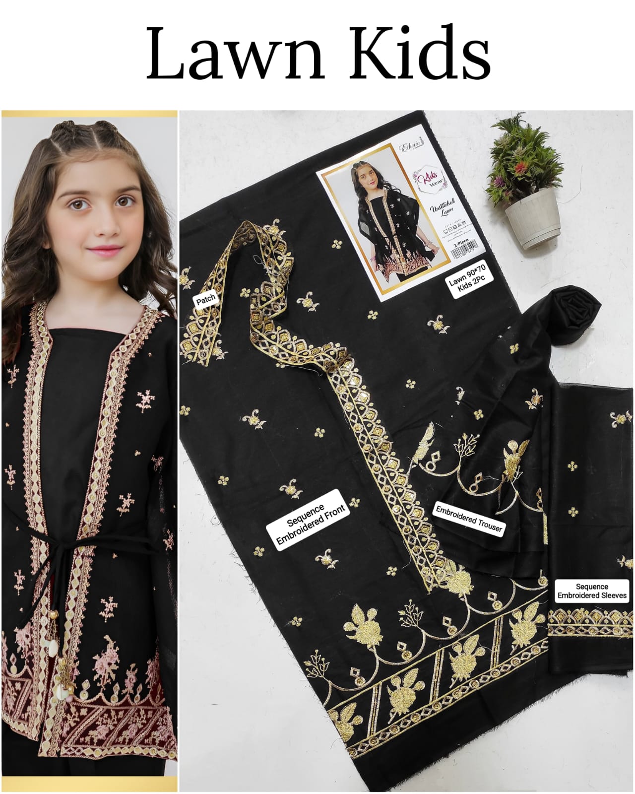 Kids Lawn Embroidered Suit