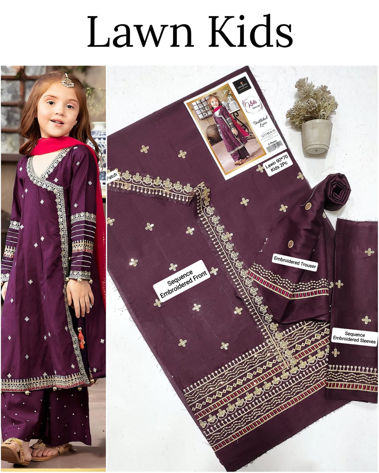 Kids Lawn Embroidered Suit