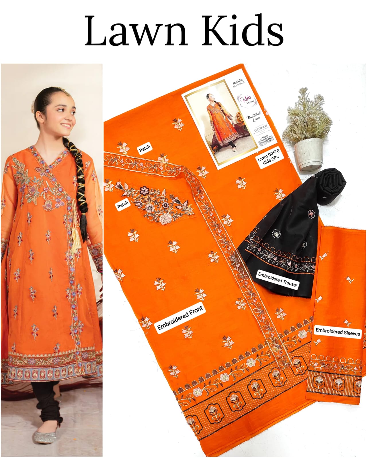 Kids Lawn Embroidered Suit