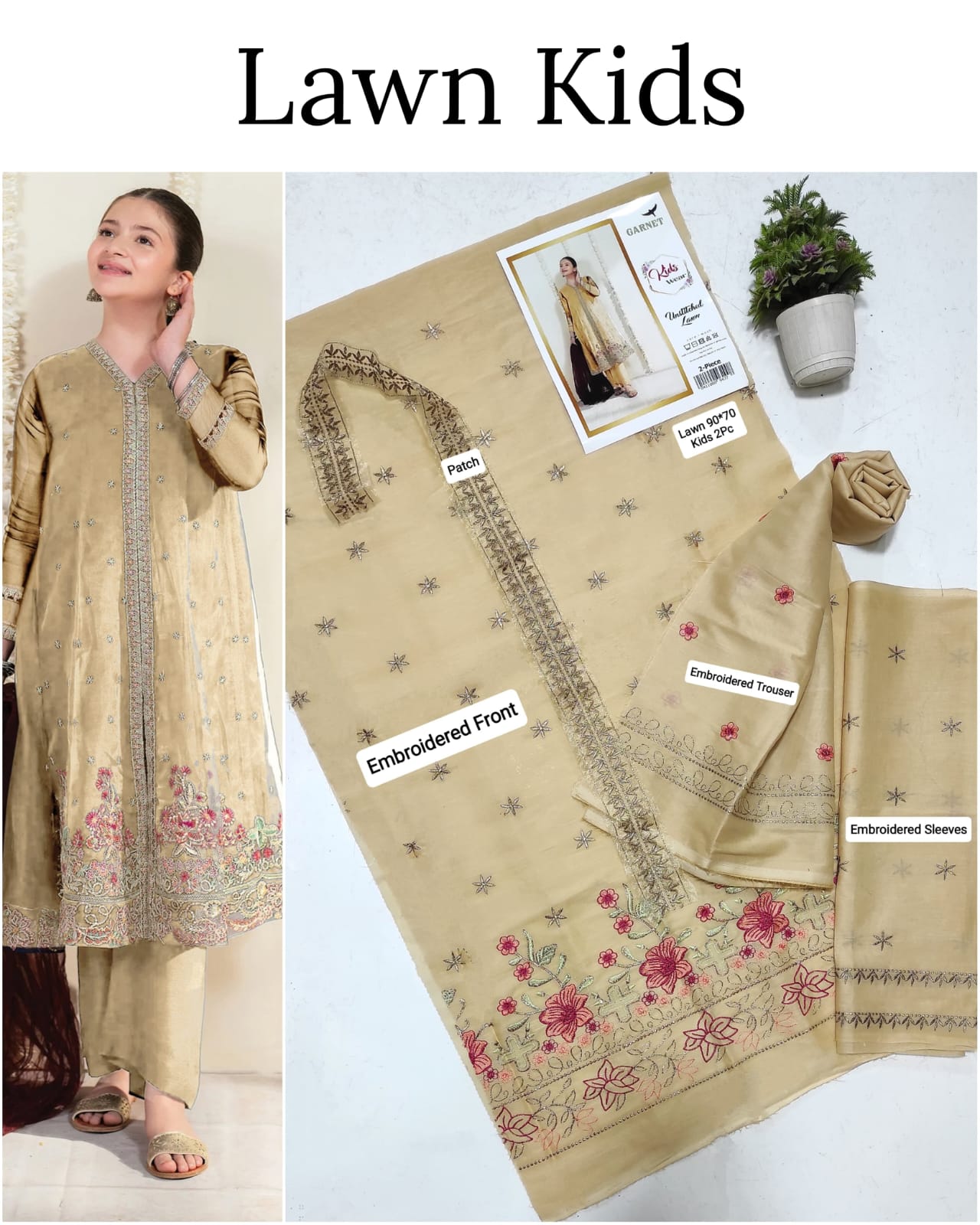 Kids Lawn Embroidered Suit