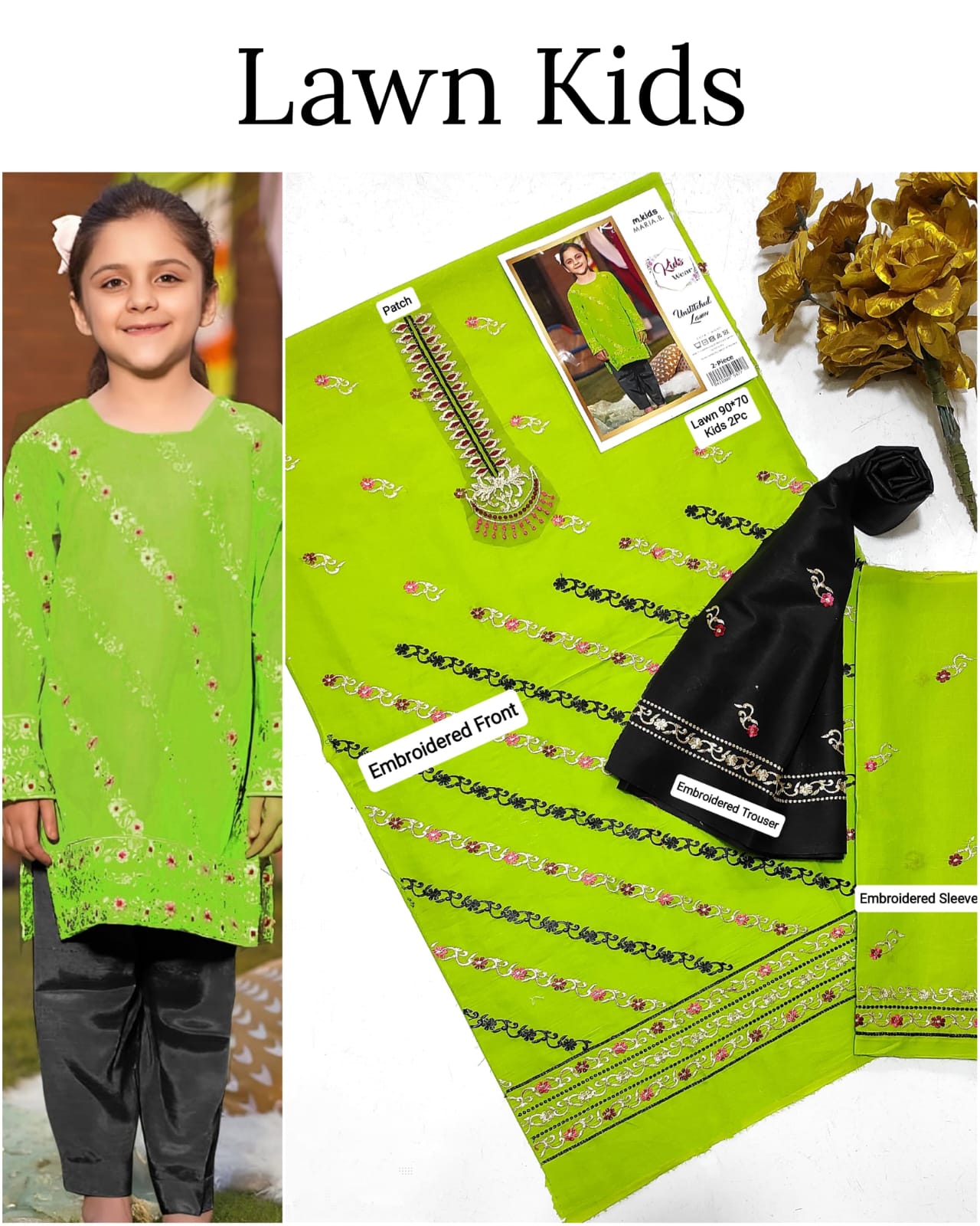 Kids Lawn Embroidered Suit