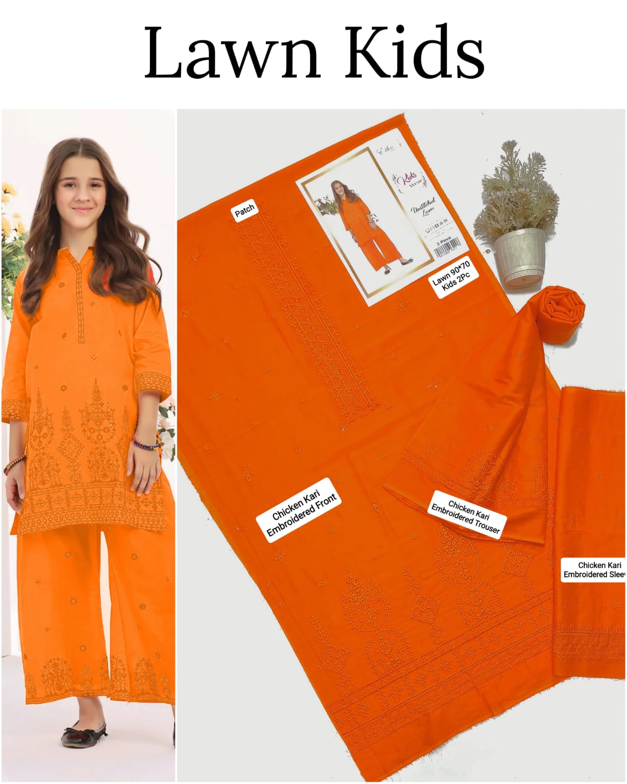 Kids Lawn Embroidered Suit