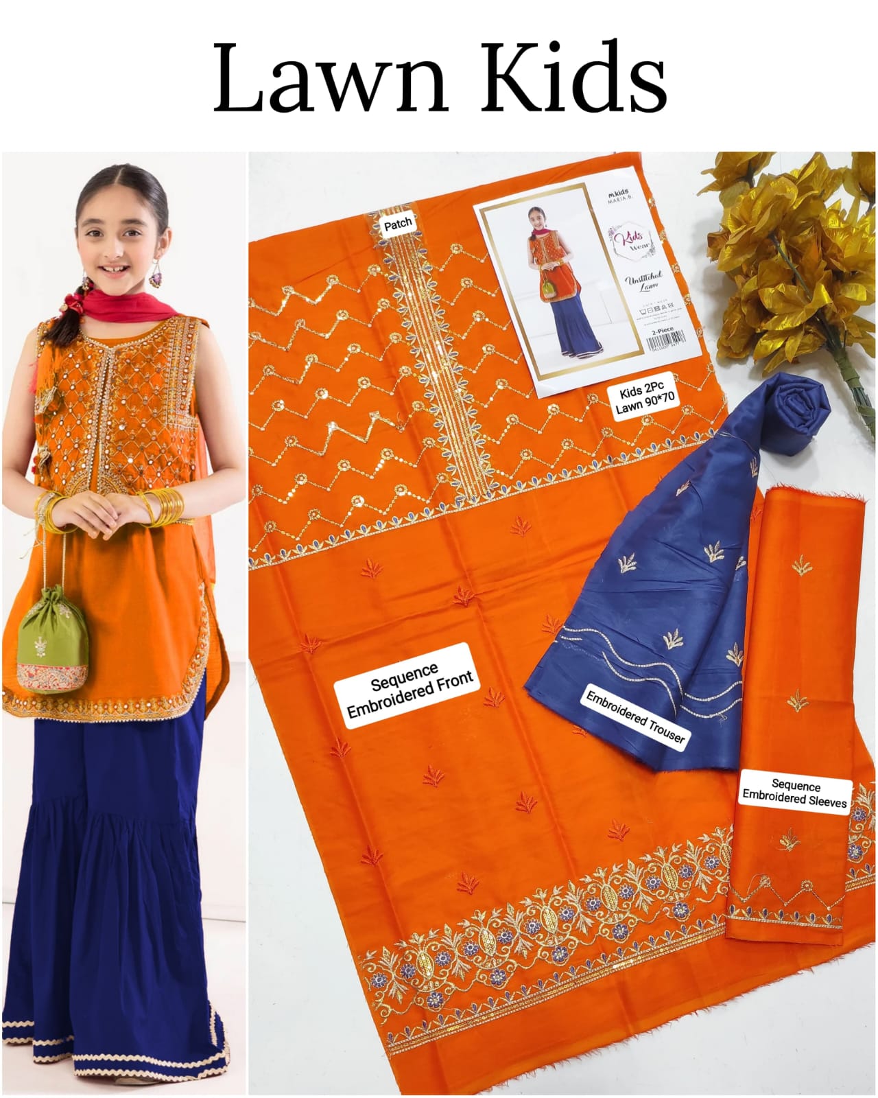 Kids Lawn Embroidered Suit