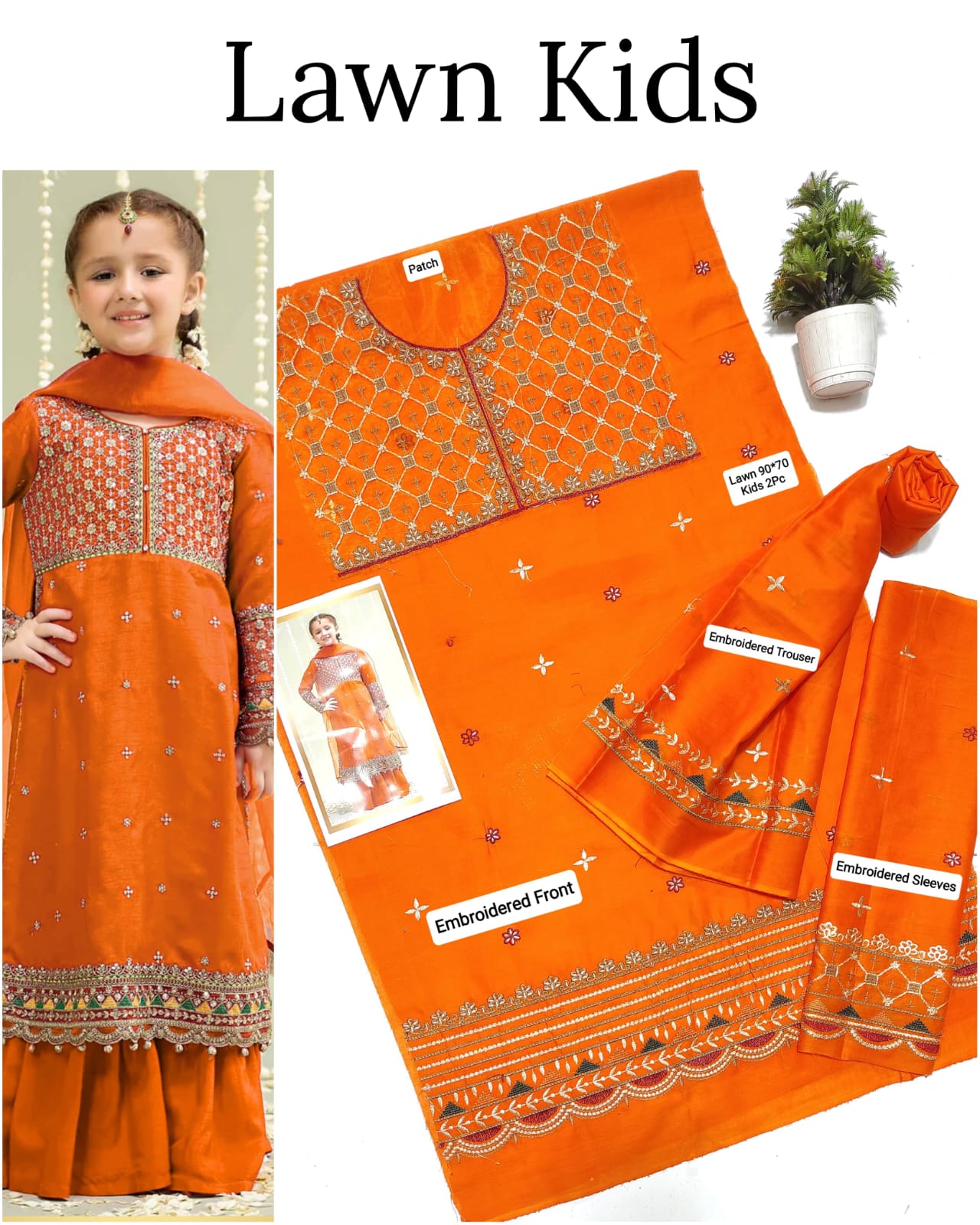 Kids Lawn Embroidered Suit