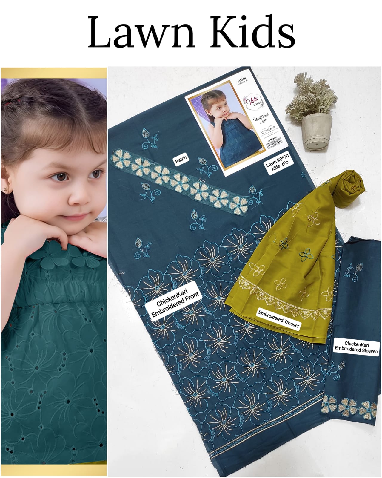 Kids Lawn Embroidered Suit