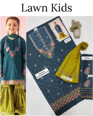 Kids Lawn Embroidered Suit