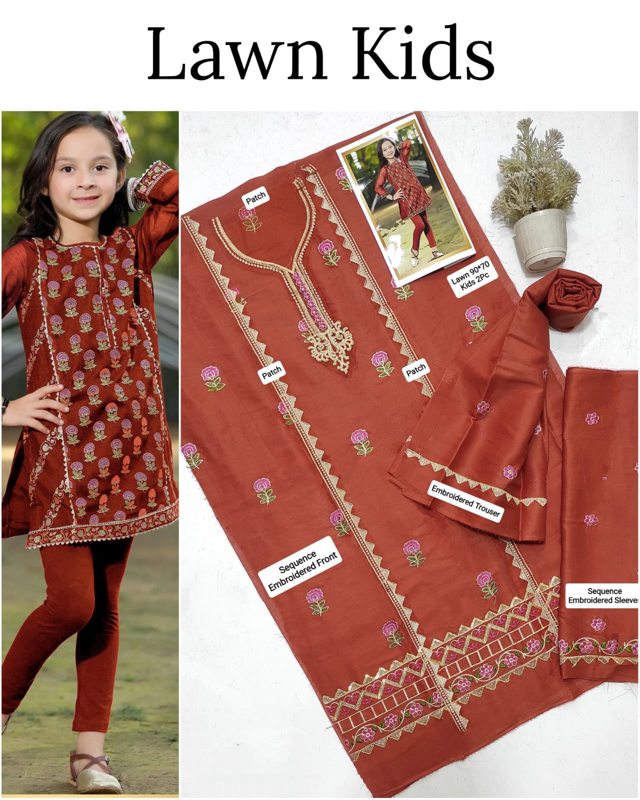 Kids Lawn Embroidered Suit