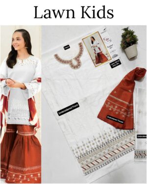 Kids Lawn Embroidered Suit