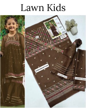 Kids Lawn Embroidered Suit