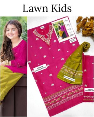 Kids Lawn Embroidered Suit