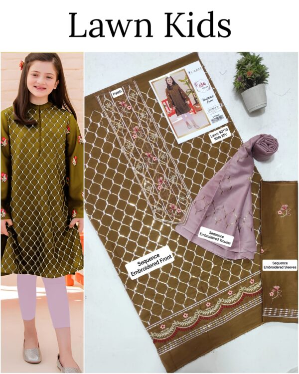 Kids Lawn Embroidered Suit