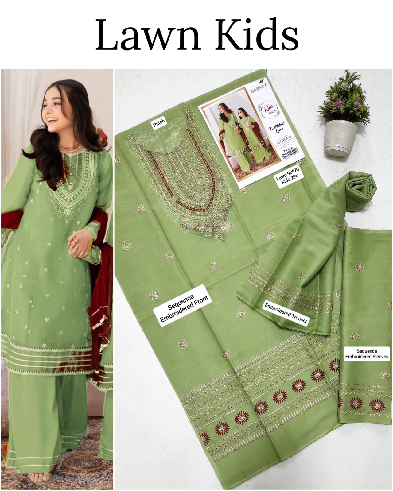Kids Lawn Embroidered Suit