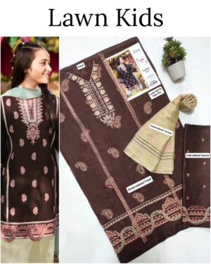 Kids Lawn Embroidered Suit