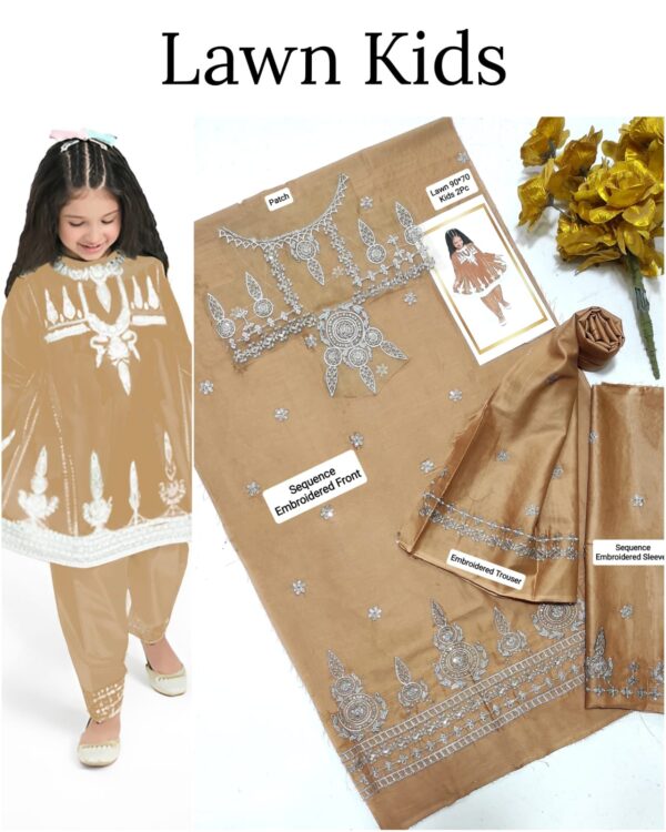 Kids Lawn Embroidered Suit