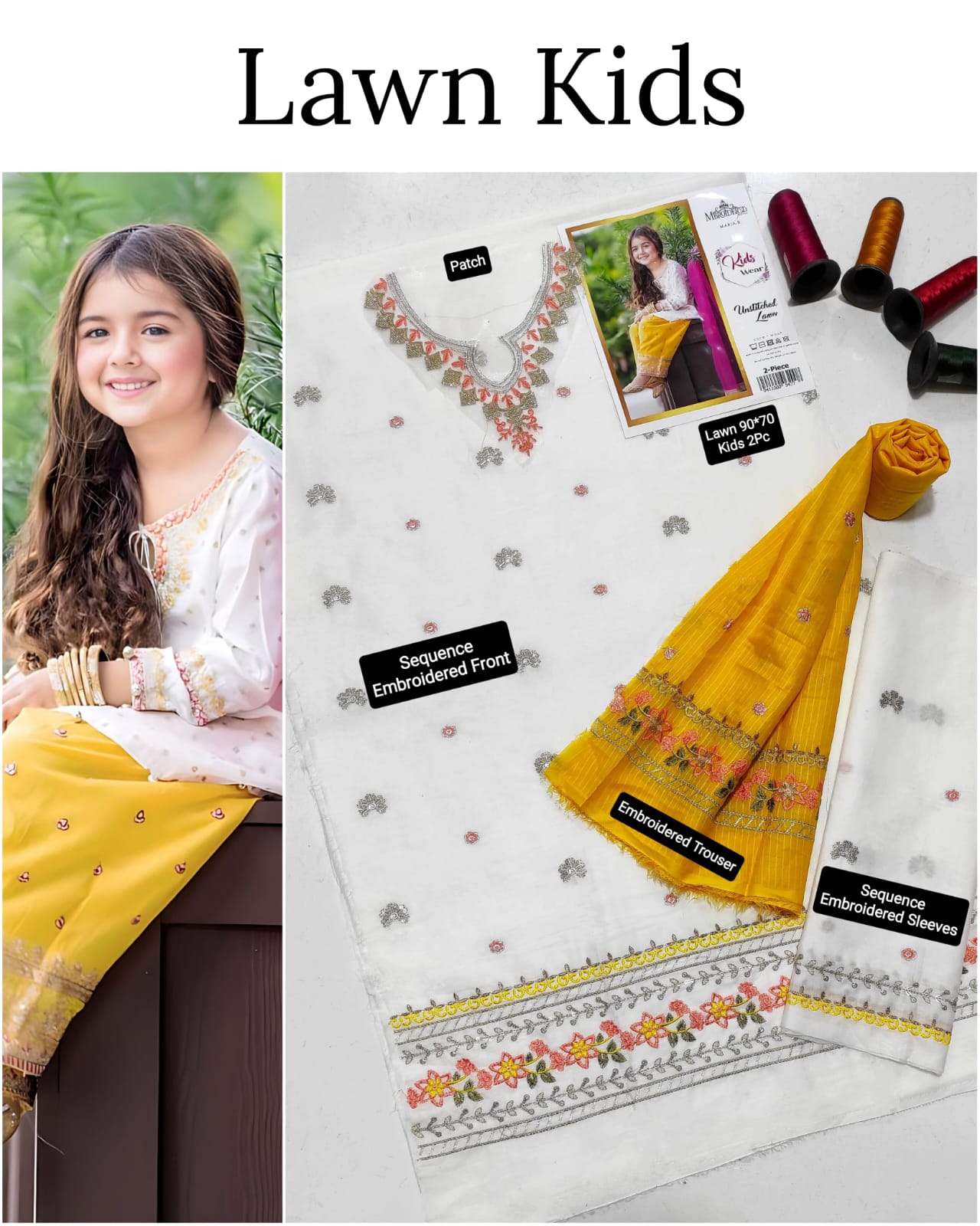Kids Lawn Embroidered Suit