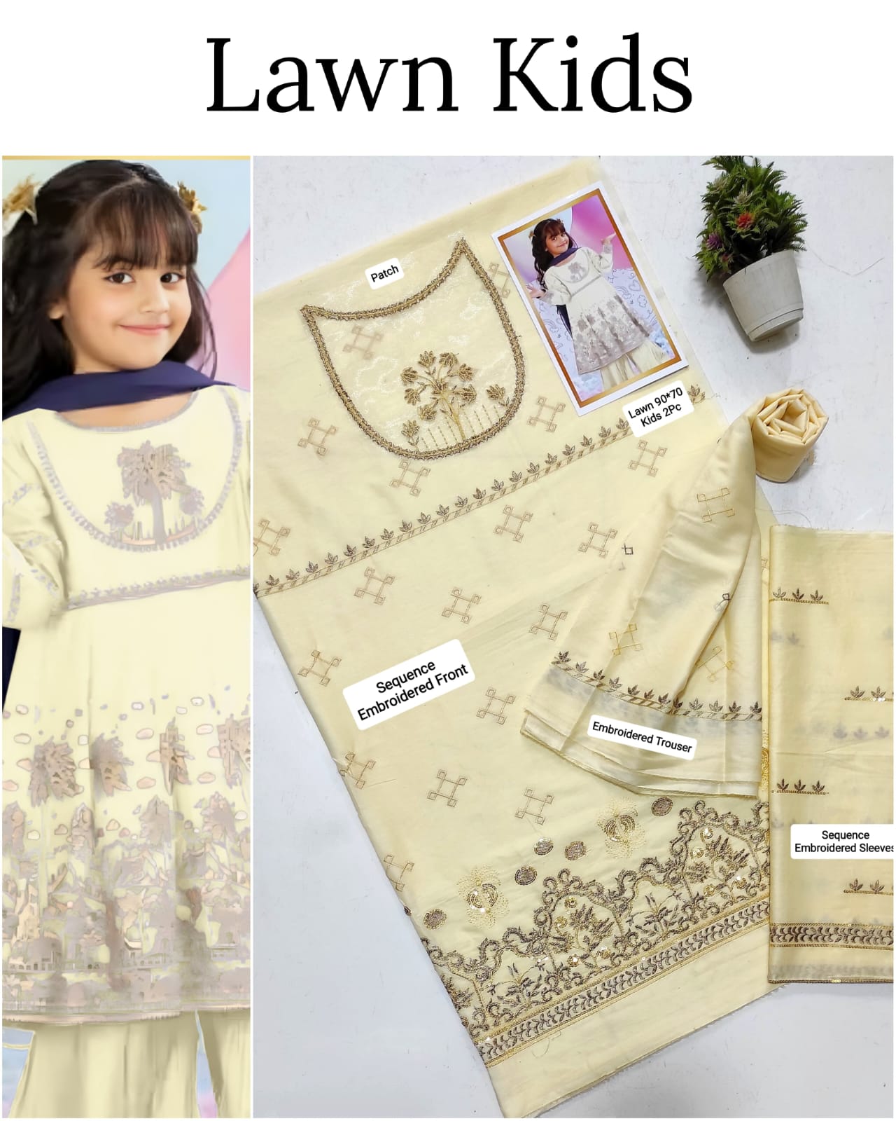 Kids Lawn Embroidered Suit