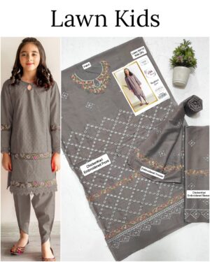 Kids Lawn Embroidered Suit