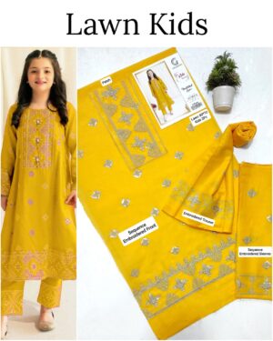 Kids Lawn Embroidered Suit