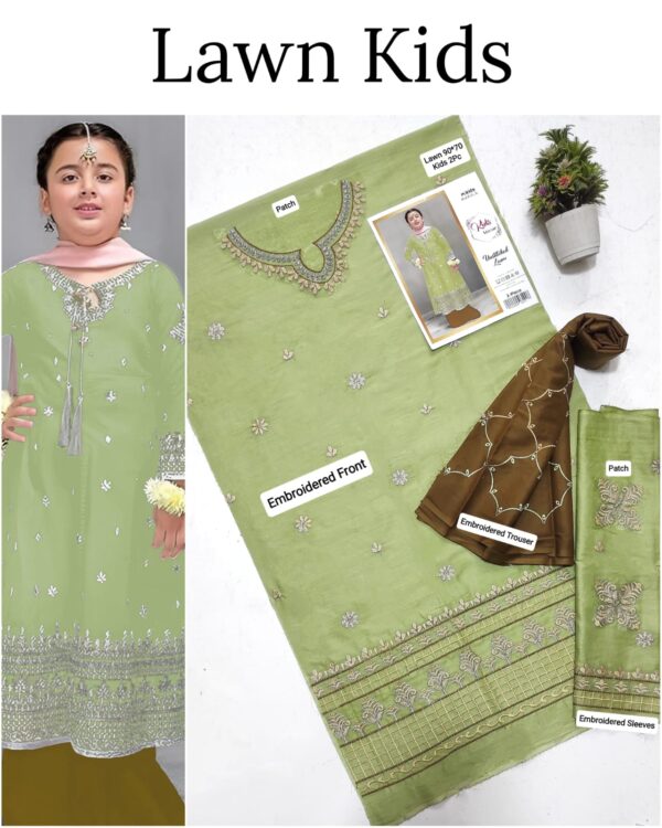 Kids Lawn Embroidered Suit