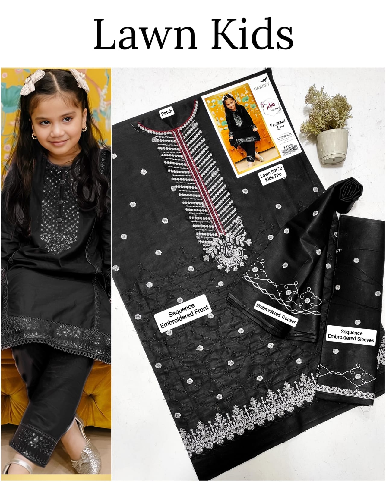 Kids Lawn Embroidered Suit