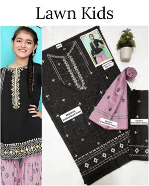 Kids Lawn Embroidered Suit