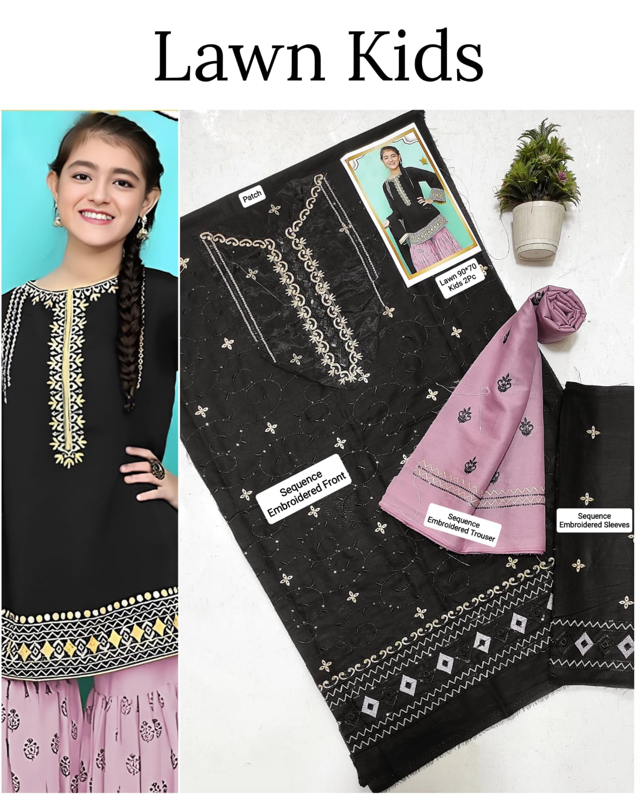 Kids Lawn Embroidered Suit