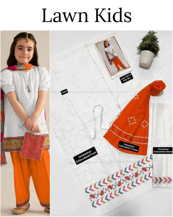 Kids Lawn Embroidered Suit
