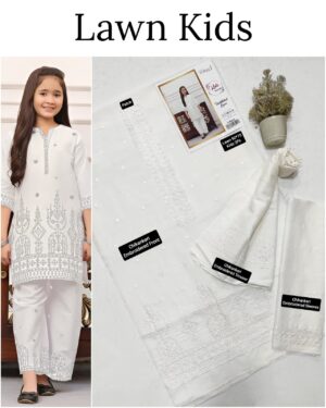 Kids Lawn Embroidered Suit