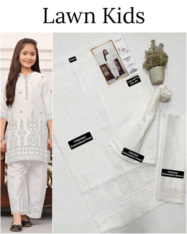 Kids Lawn Embroidered Suit