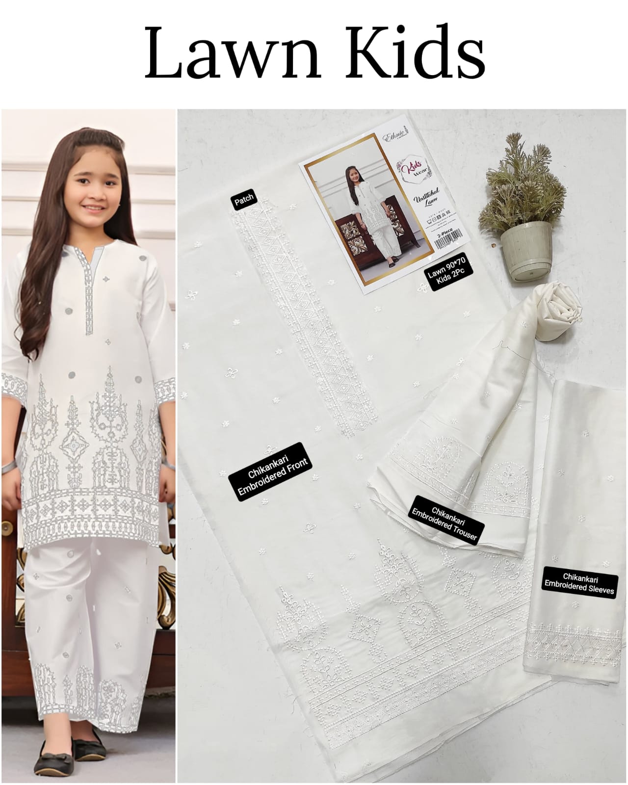 Kids Lawn Embroidered Suit
