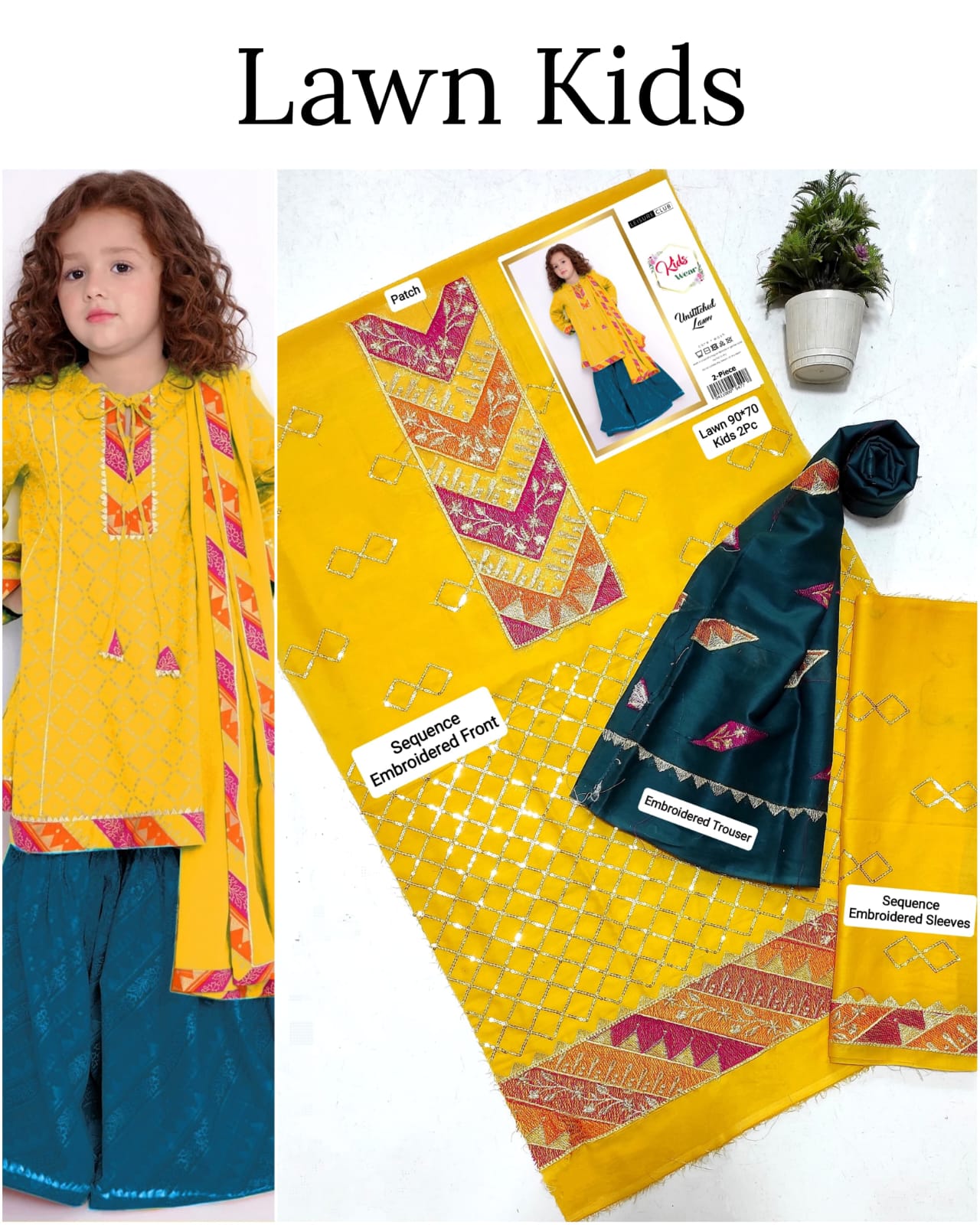 Kids Lawn Embroidered Suit