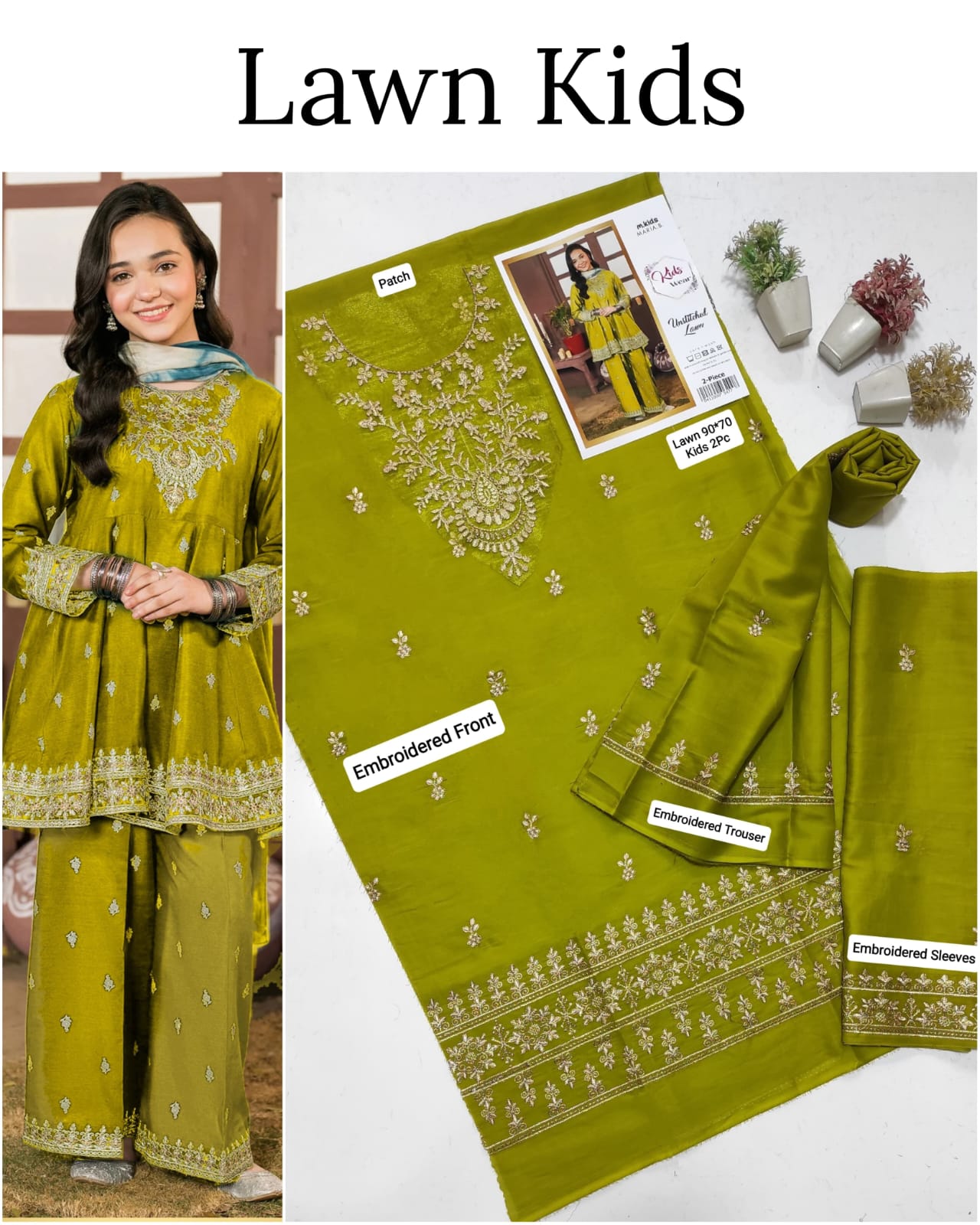 Kids Lawn Embroidered Suit