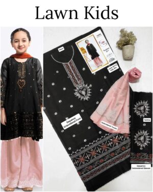 Kids Lawn Embroidered Suit