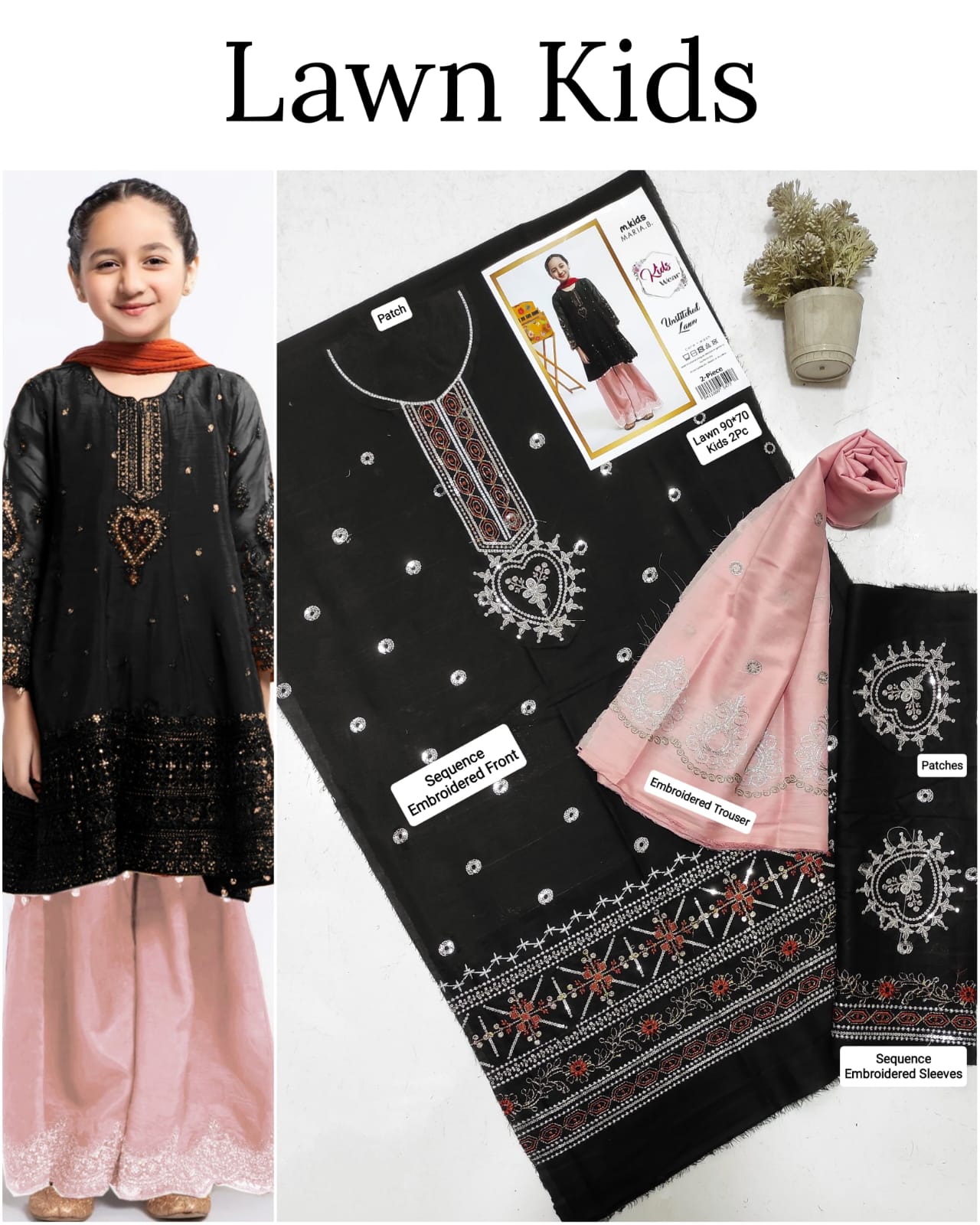 Kids Lawn Embroidered Suit