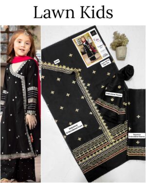 Kids Lawn Embroidered Suit