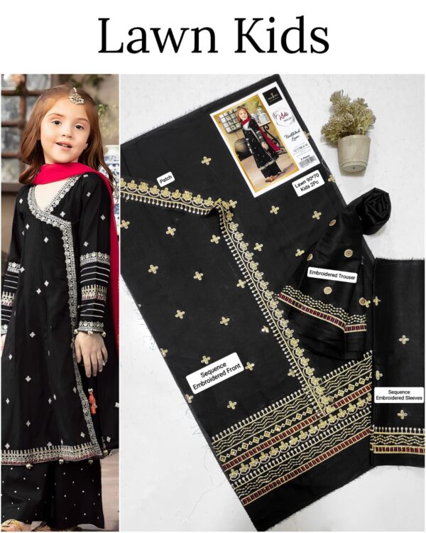 Kids Lawn Embroidered Suit