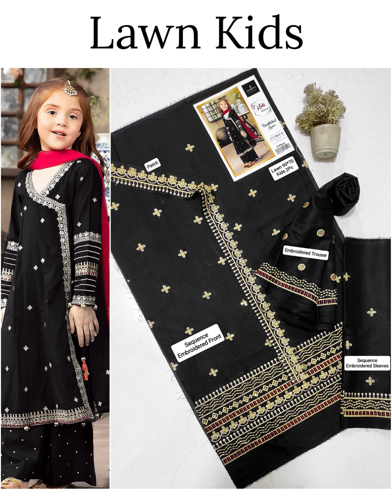 Kids Lawn Embroidered Suit