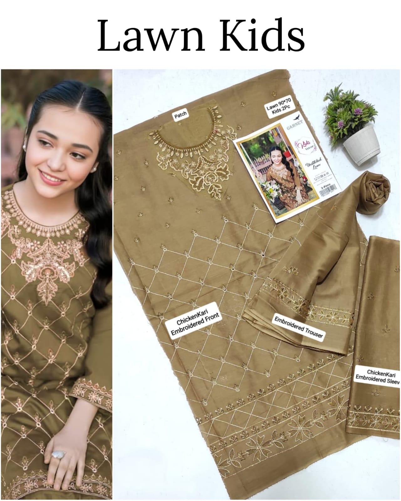 Kids Lawn Embroidered Suit
